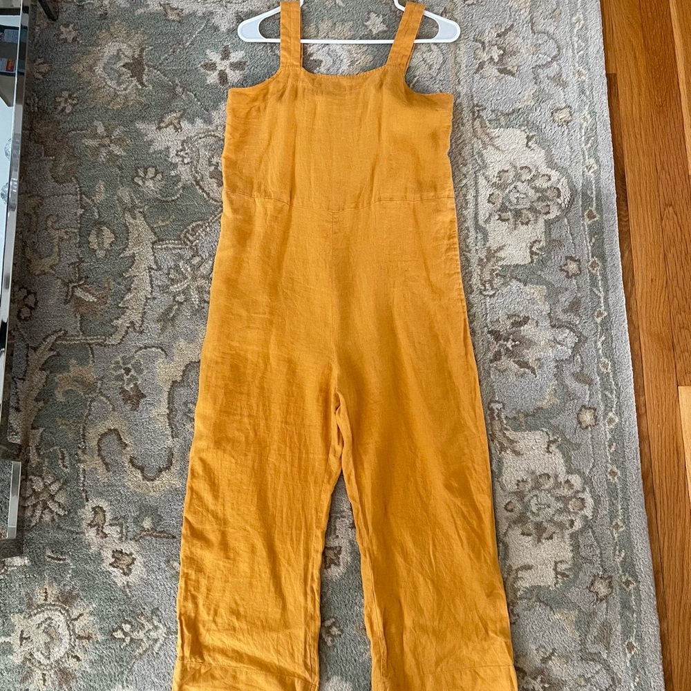 Everlane Square Neck Summer 100% Linen Crop Jumpsuit size 2 in Marigold yellow - Picture 2 of 8